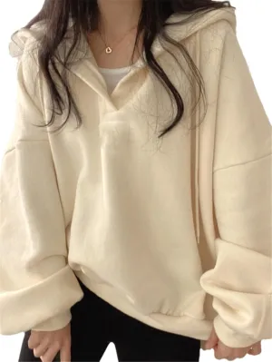 Women Bat Sleeve Oversized Hoodie V Neck Solid Casual Loose Pullover Long Sleeve Sweatshirts