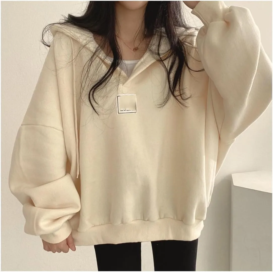Women Bat Sleeve Oversized Hoodie V Neck Solid Casual Loose Pullover Long Sleeve Sweatshirts