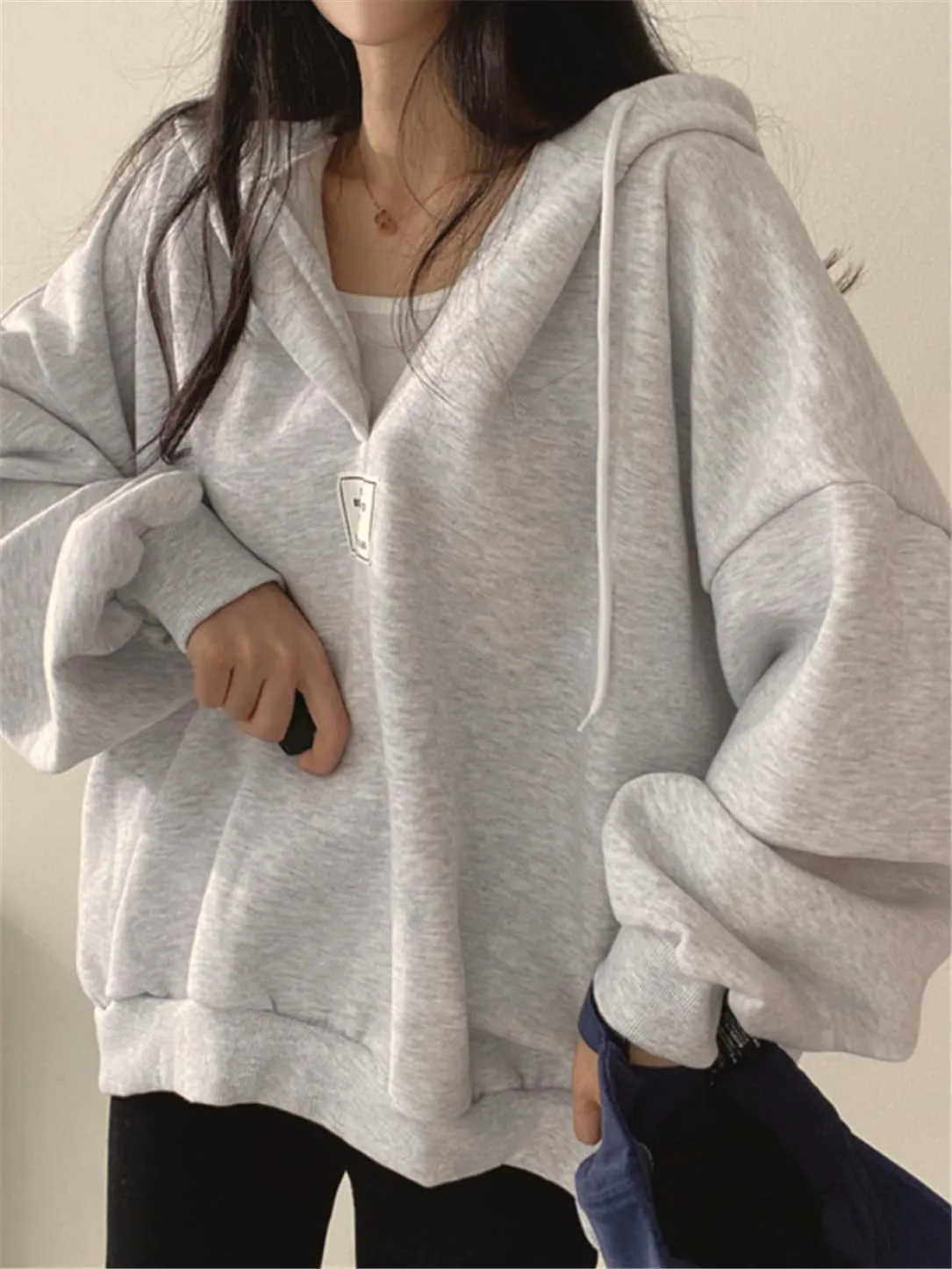 Women Bat Sleeve Oversized Hoodie V Neck Solid Casual Loose Pullover Long Sleeve Sweatshirts