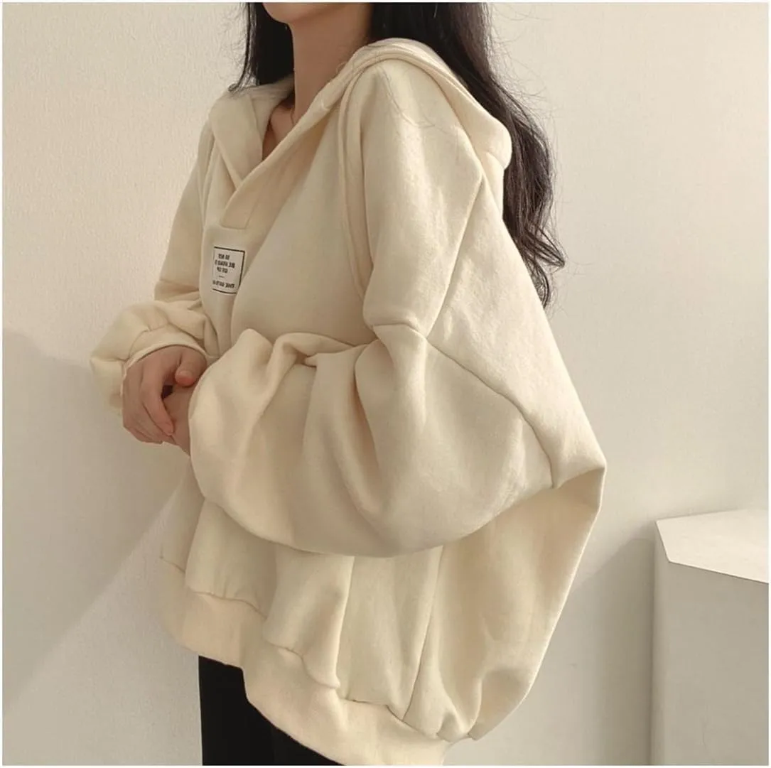Women Bat Sleeve Oversized Hoodie V Neck Solid Casual Loose Pullover Long Sleeve Sweatshirts