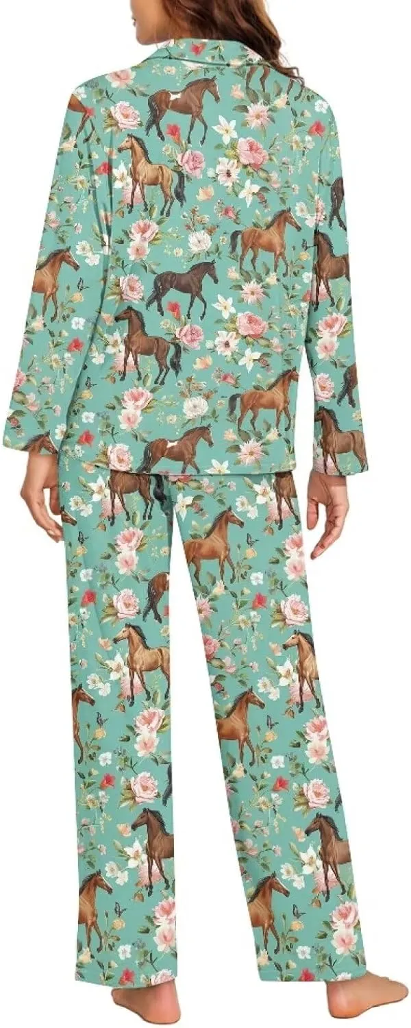 Women Button Down Pajamas Long Sleeve Sleepwear Size XS-4XL