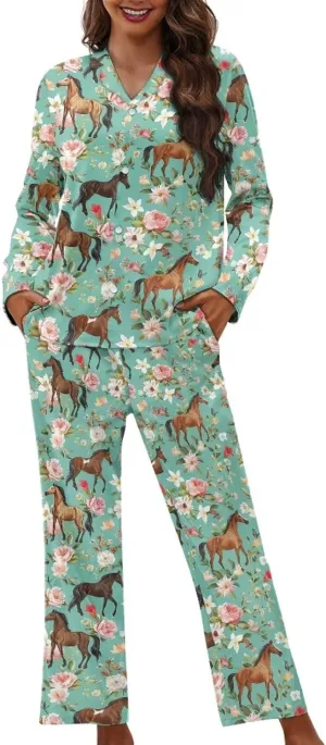 Women Button Down Pajamas Long Sleeve Sleepwear Size XS-4XL