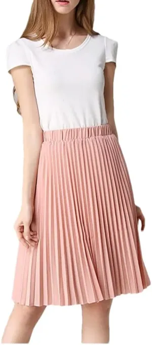 Women Chiffon Pleated Skirt Women Vintage High Waist Skirts Womens Summer Midi Skirt