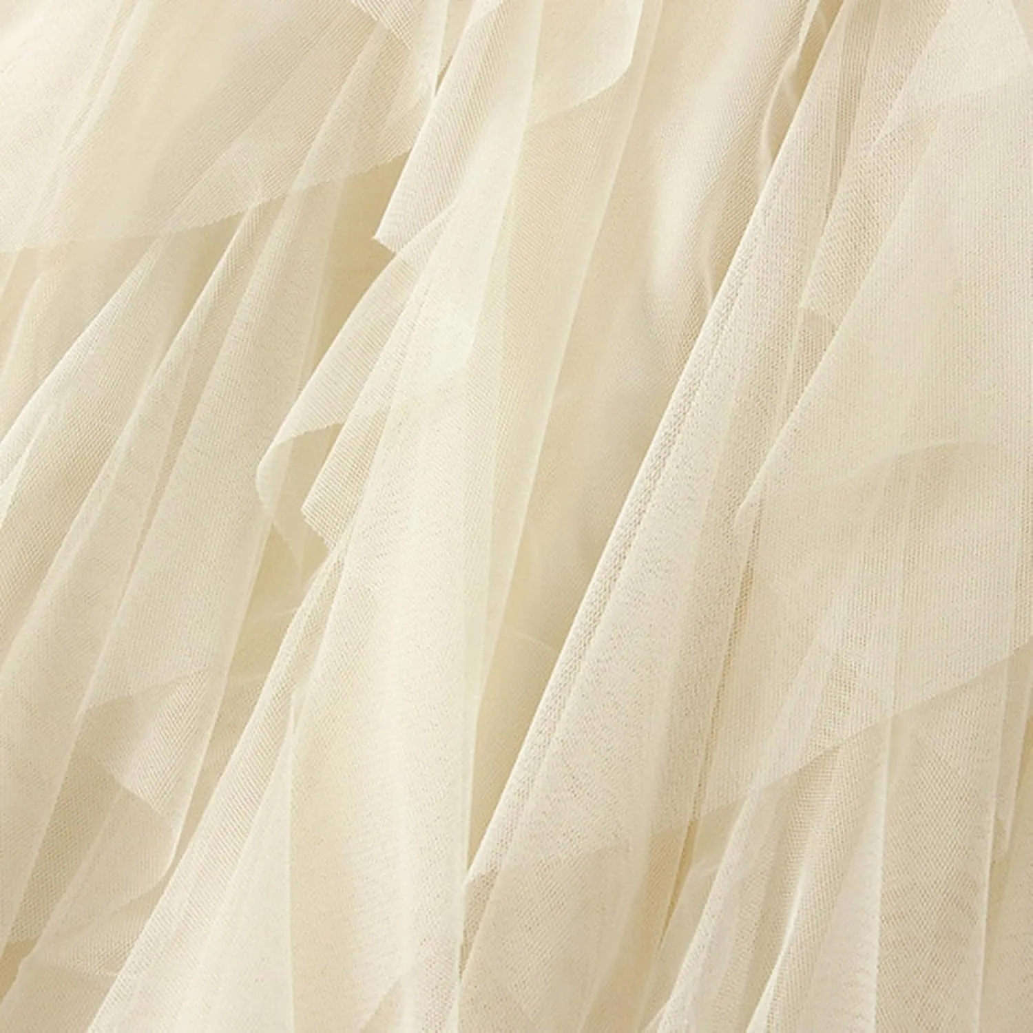 Women High Elastic Waist Mesh Layered Long Fairy Tulle Skirt Irregular Hem Pleated Tutu A-Line Midi Skirts