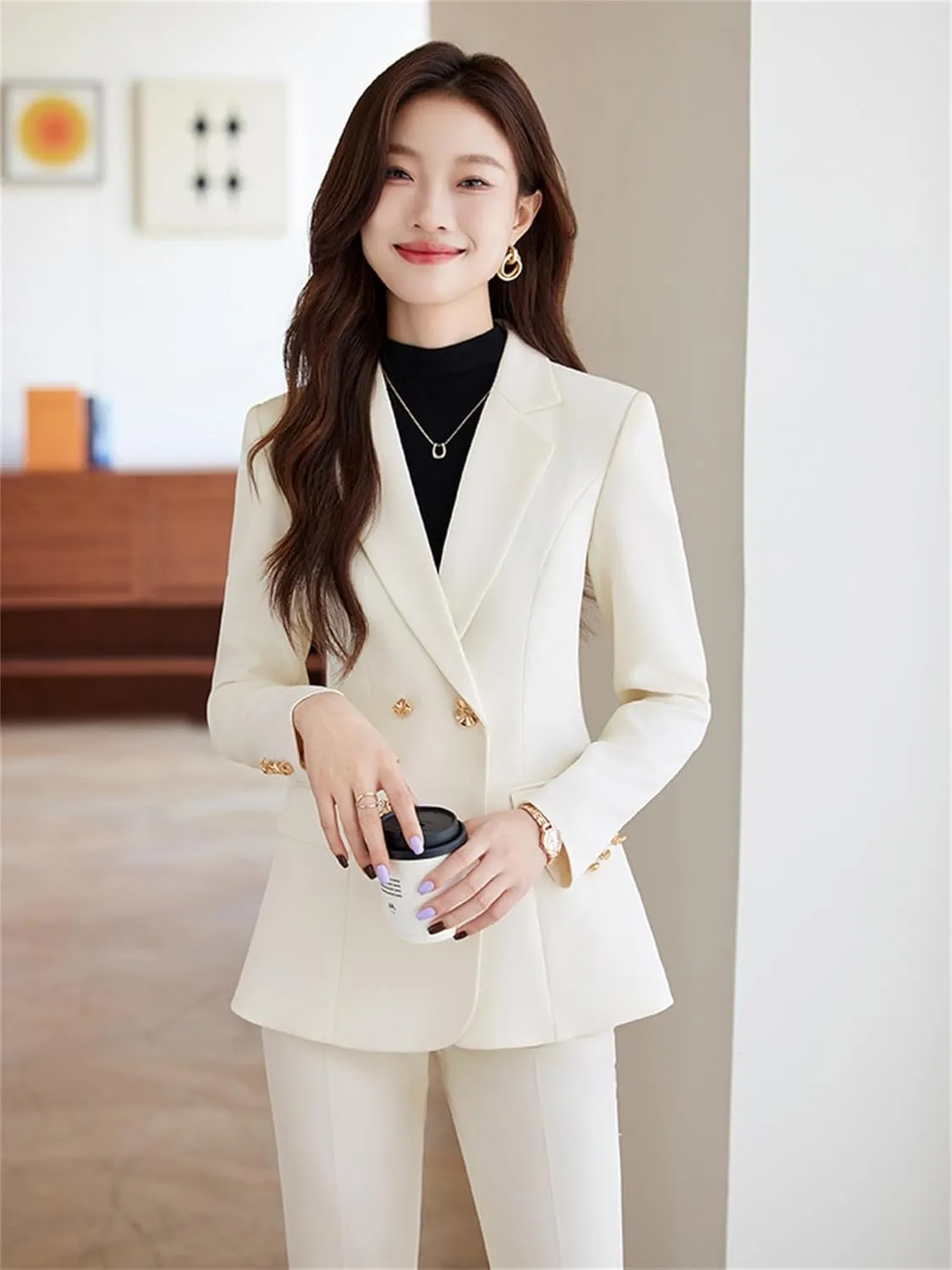 Women Pant Suit 2 Piece Set Ladies Female Autumn Spring Business Work Wear Formal Blazer Jacket and Trouser