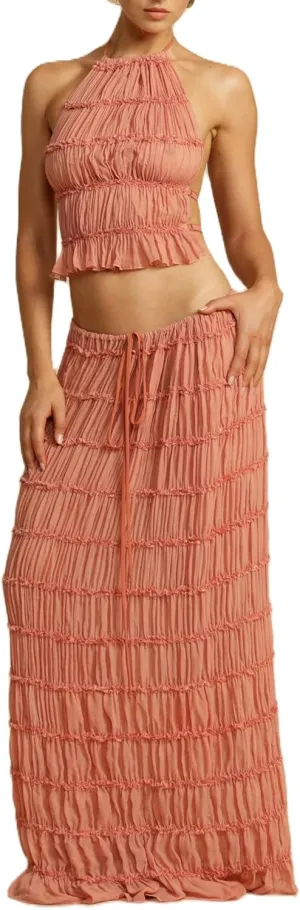 Women Y2k 2 Piece Maxi Skirt Set Lace Up Backless Tank Top Flowy Ruffle Long Skirt Outfits Going Out Streetwear