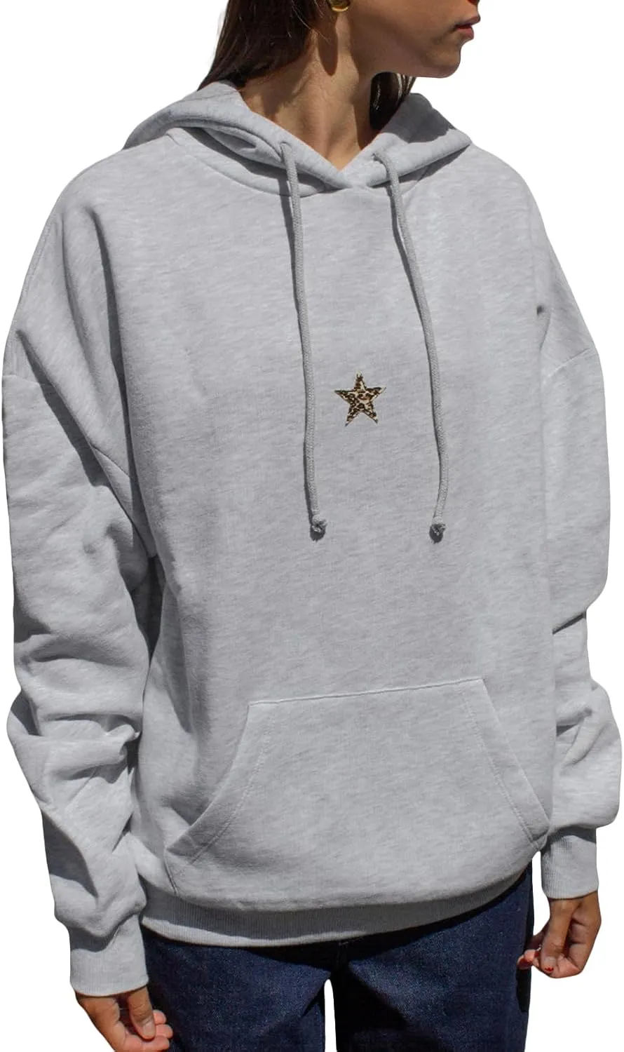 Women Y2k Star Print Oversized Hoodies Long Sleeve Front Pocket Hooded Pullover Top Graphic Sweatshirts Streetwear