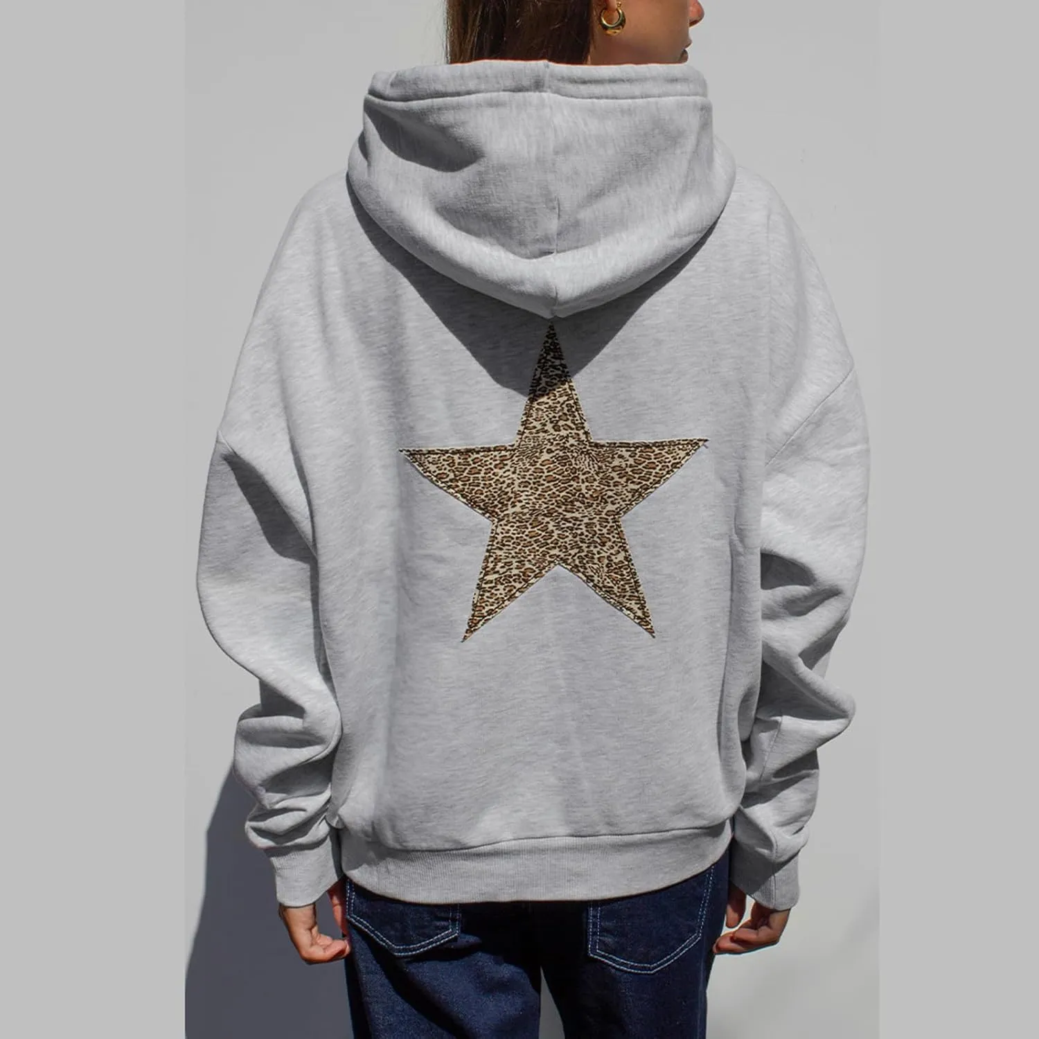 Women Y2k Star Print Oversized Hoodies Long Sleeve Front Pocket Hooded Pullover Top Graphic Sweatshirts Streetwear