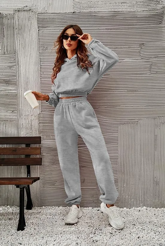 Womens 2 Piece Outfits Hoodie Sweatsuit Sets,Fall Oversized Sweatshirt Jogger Sweatpants Y2K Fashion Lounge Sets