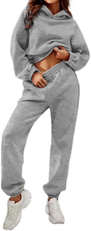 Womens 2 Piece Outfits Hoodie Sweatsuit Sets,Fall Oversized Sweatshirt Jogger Sweatpants Y2K Fashion Lounge Sets