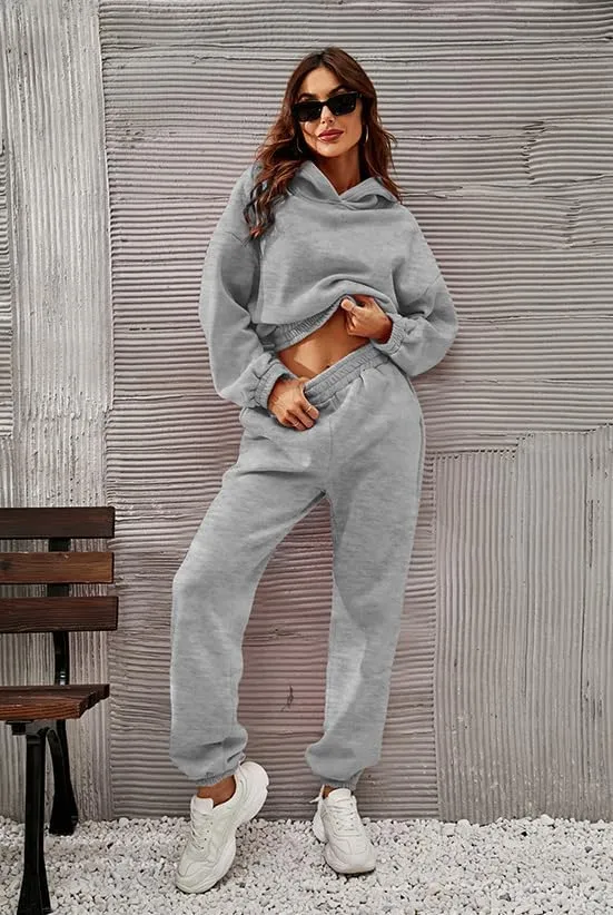Womens 2 Piece Outfits Hoodie Sweatsuit Sets,Fall Oversized Sweatshirt Jogger Sweatpants Y2K Fashion Lounge Sets