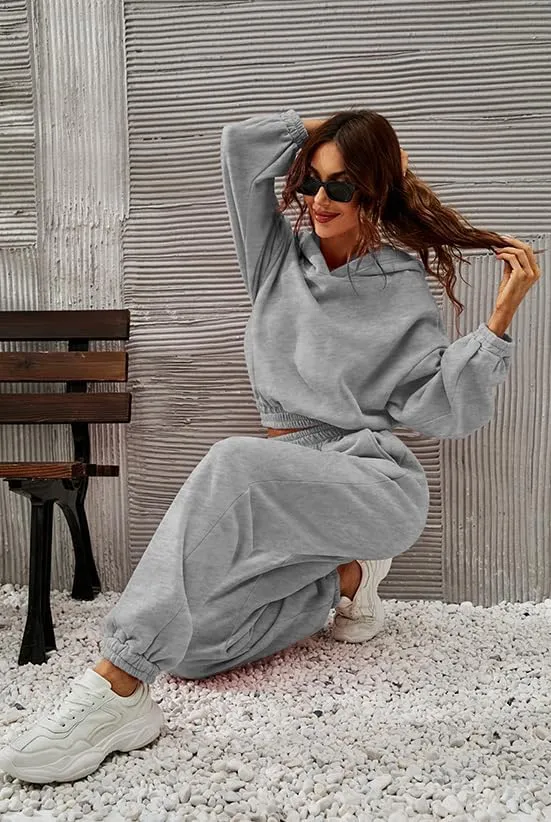 Womens 2 Piece Outfits Hoodie Sweatsuit Sets,Fall Oversized Sweatshirt Jogger Sweatpants Y2K Fashion Lounge Sets