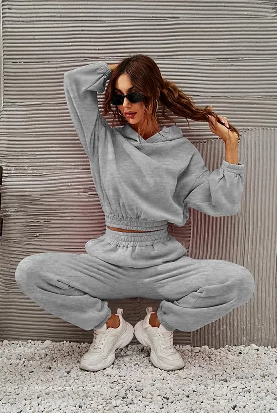 Womens 2 Piece Outfits Hoodie Sweatsuit Sets,Fall Oversized Sweatshirt Jogger Sweatpants Y2K Fashion Lounge Sets