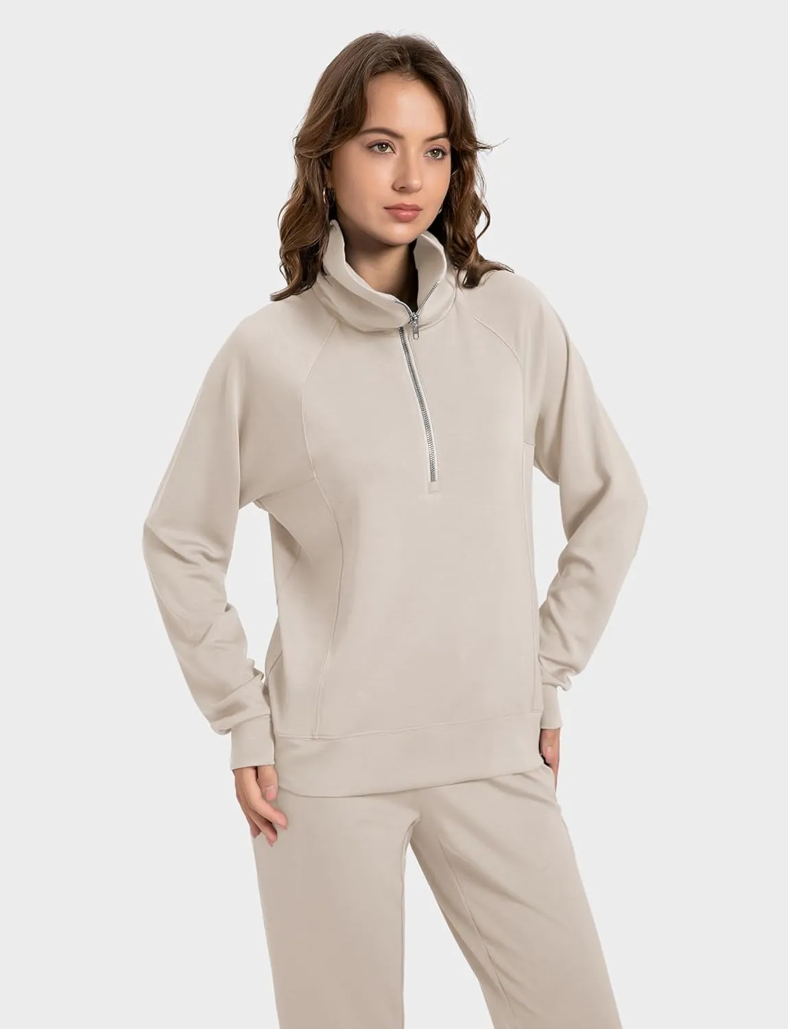 Women's 2 Piece Sets Sweatsuit Lapel Half Zip Sweatshirt Sweatpants Lounge Matching Sets Fall Outfits