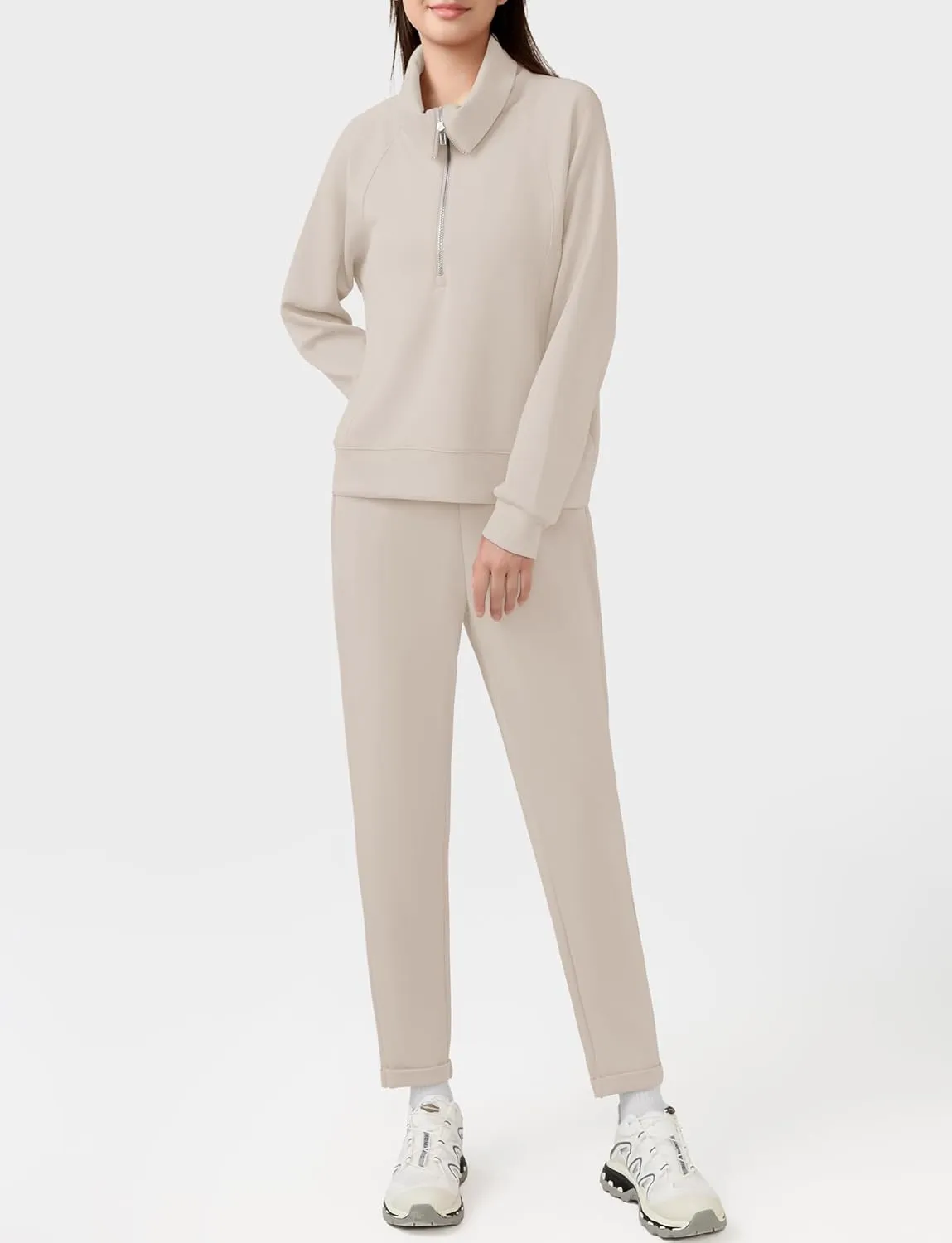 Women's 2 Piece Sets Sweatsuit Lapel Half Zip Sweatshirt Sweatpants Lounge Matching Sets Fall Outfits