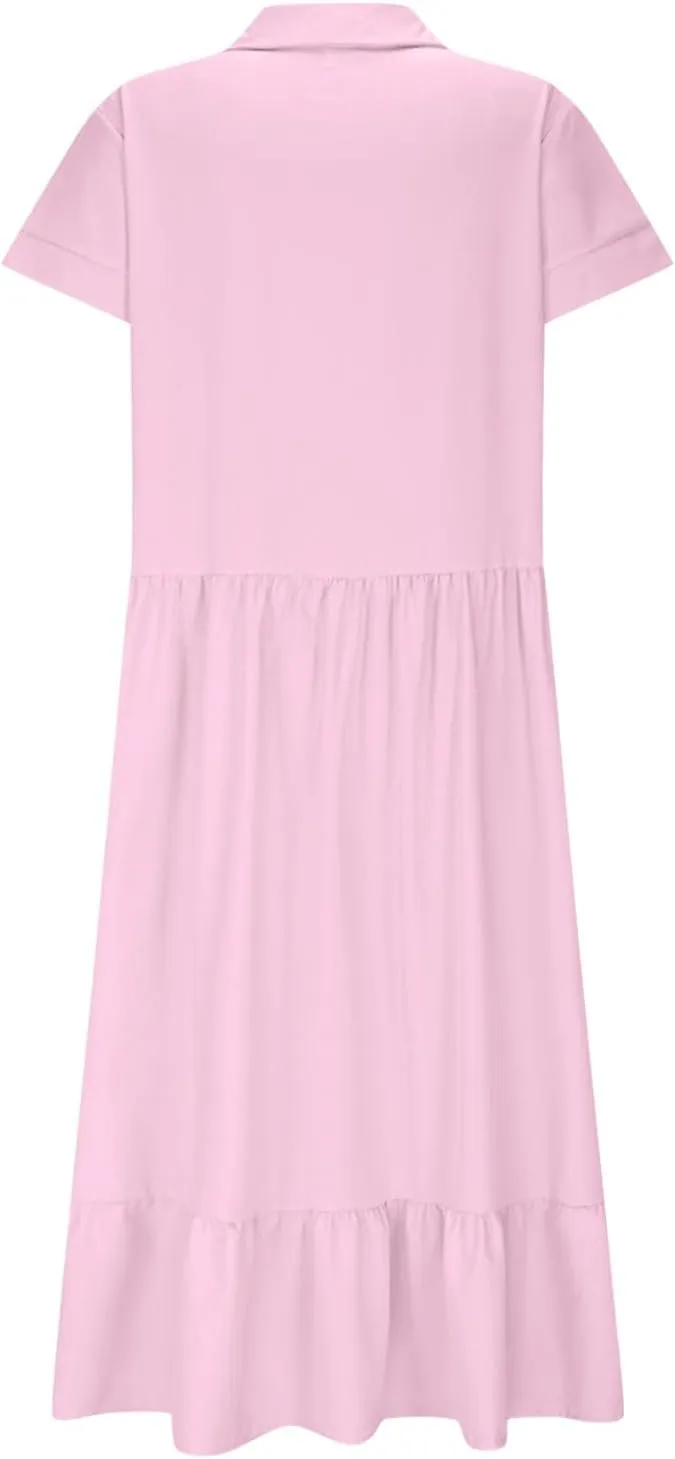 Womens 2025 Short Sleeve Crewneck Maxi Dresses Plus Size Loose Midi Dress Summer Beach Long Dress