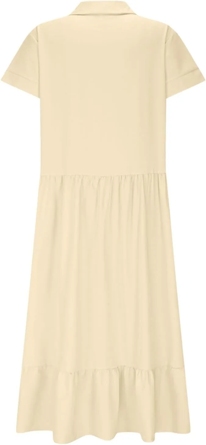 Womens 2025 Short Sleeve Crewneck Maxi Dresses Plus Size Loose Midi Dress Summer Beach Long Dress
