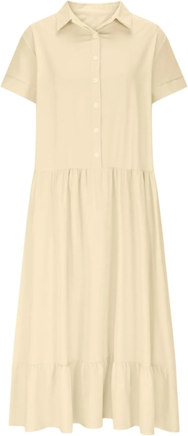Womens 2025 Short Sleeve Crewneck Maxi Dresses Plus Size Loose Midi Dress Summer Beach Long Dress