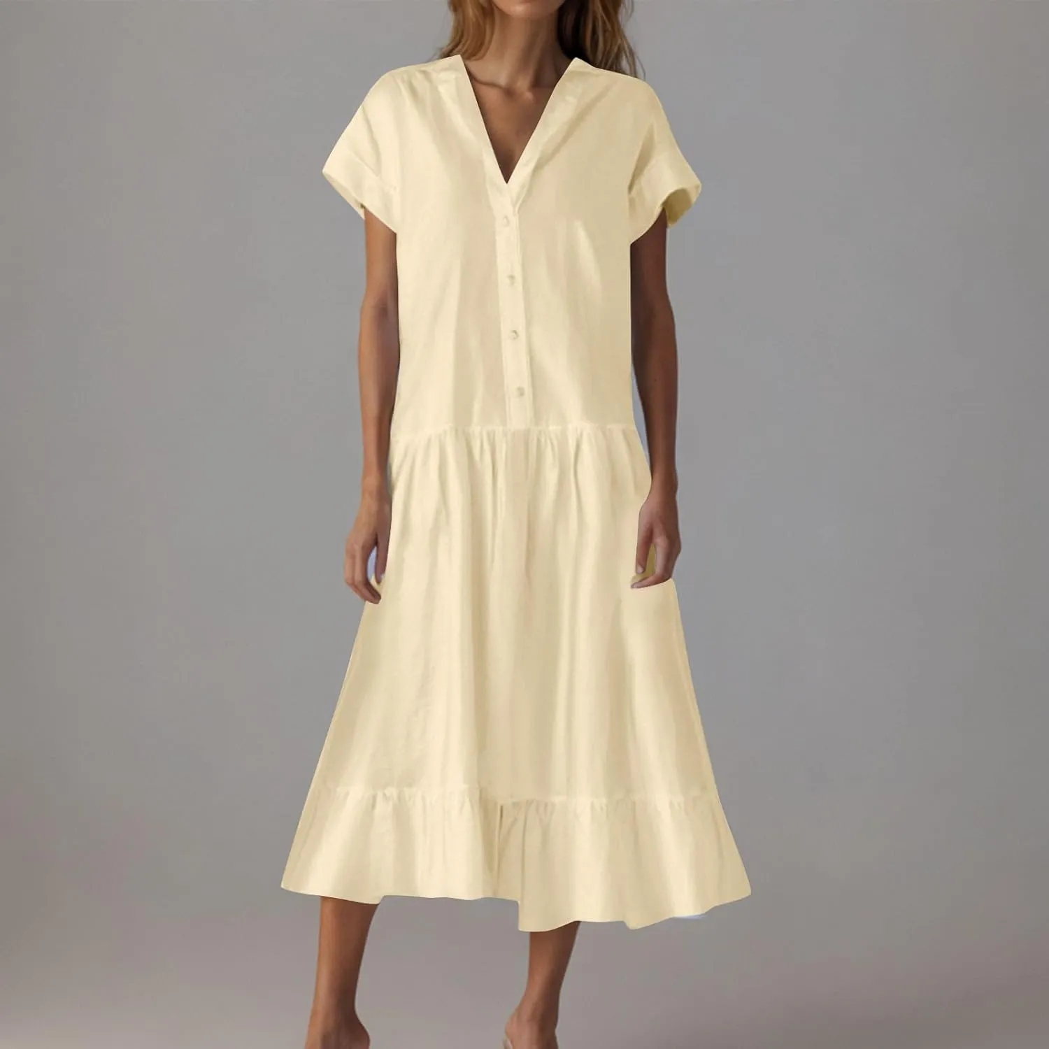 Womens 2025 Short Sleeve Crewneck Maxi Dresses Plus Size Loose Midi Dress Summer Beach Long Dress
