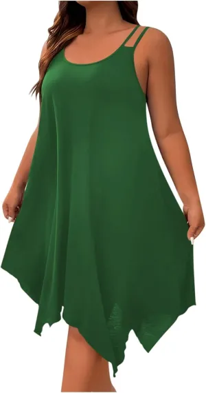 Women's 2025 Summer Dress Casual Boho Sundress Spaghetti Strap Beach Cover Up Irregular Hem Flowy Midi Vacation Dresses