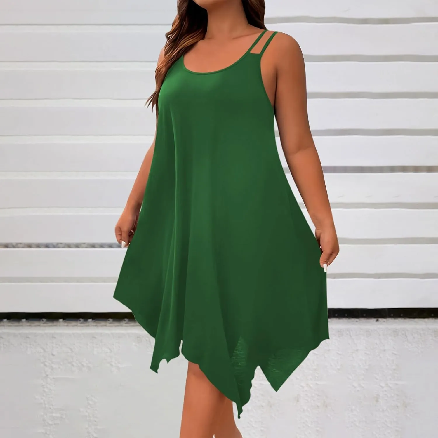 Women's 2025 Summer Dress Casual Boho Sundress Spaghetti Strap Beach Cover Up Irregular Hem Flowy Midi Vacation Dresses