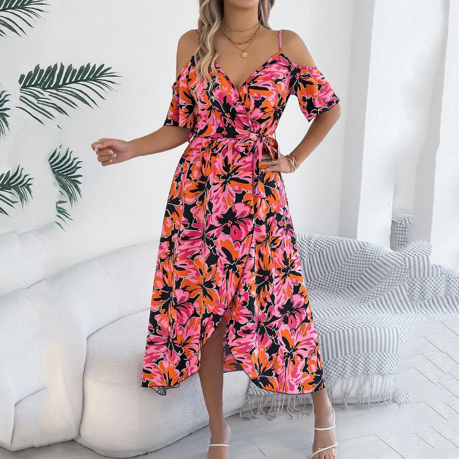 Women's Beach Vocation Maxi Dresses 2025 Floral Printed Boho Long Dress Flowy Summer Outfits