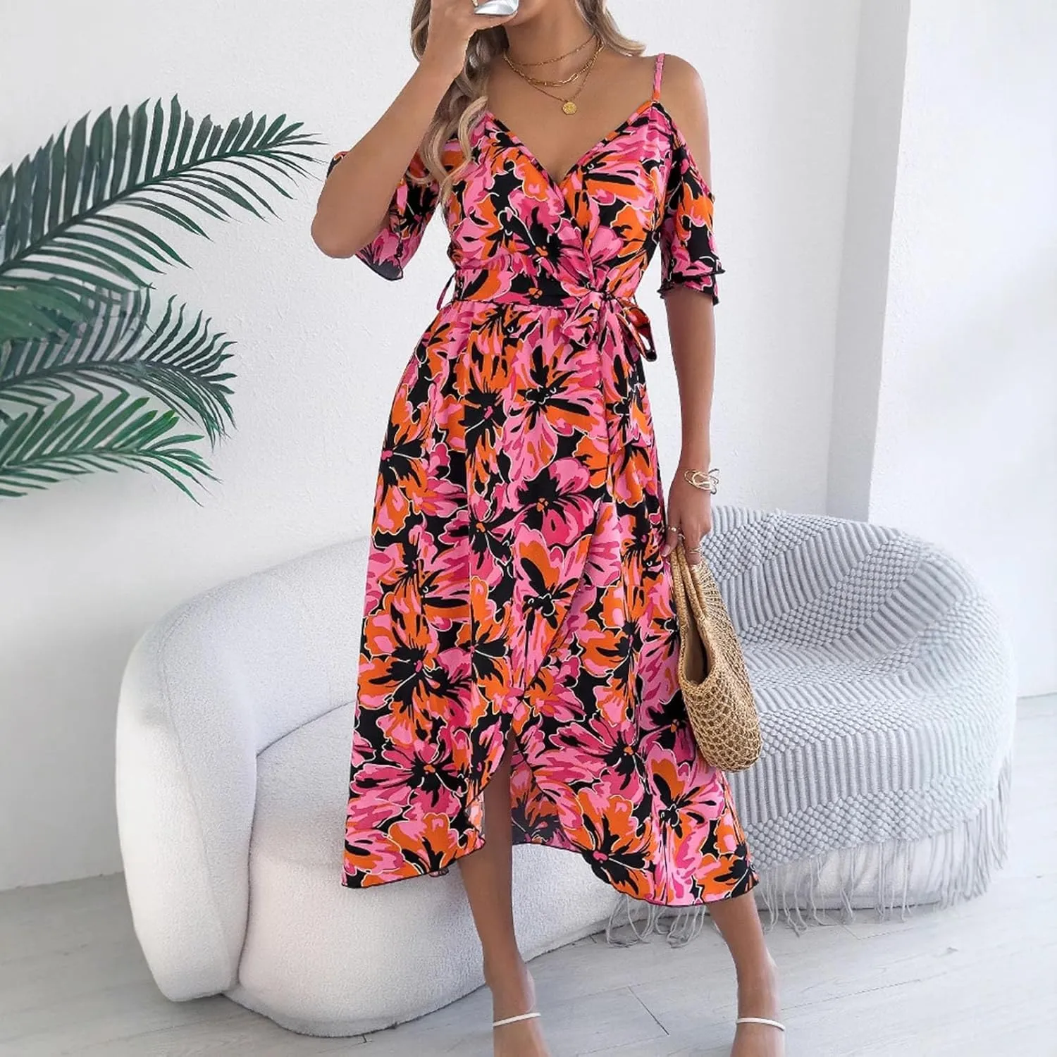 Women's Beach Vocation Maxi Dresses 2025 Floral Printed Boho Long Dress Flowy Summer Outfits