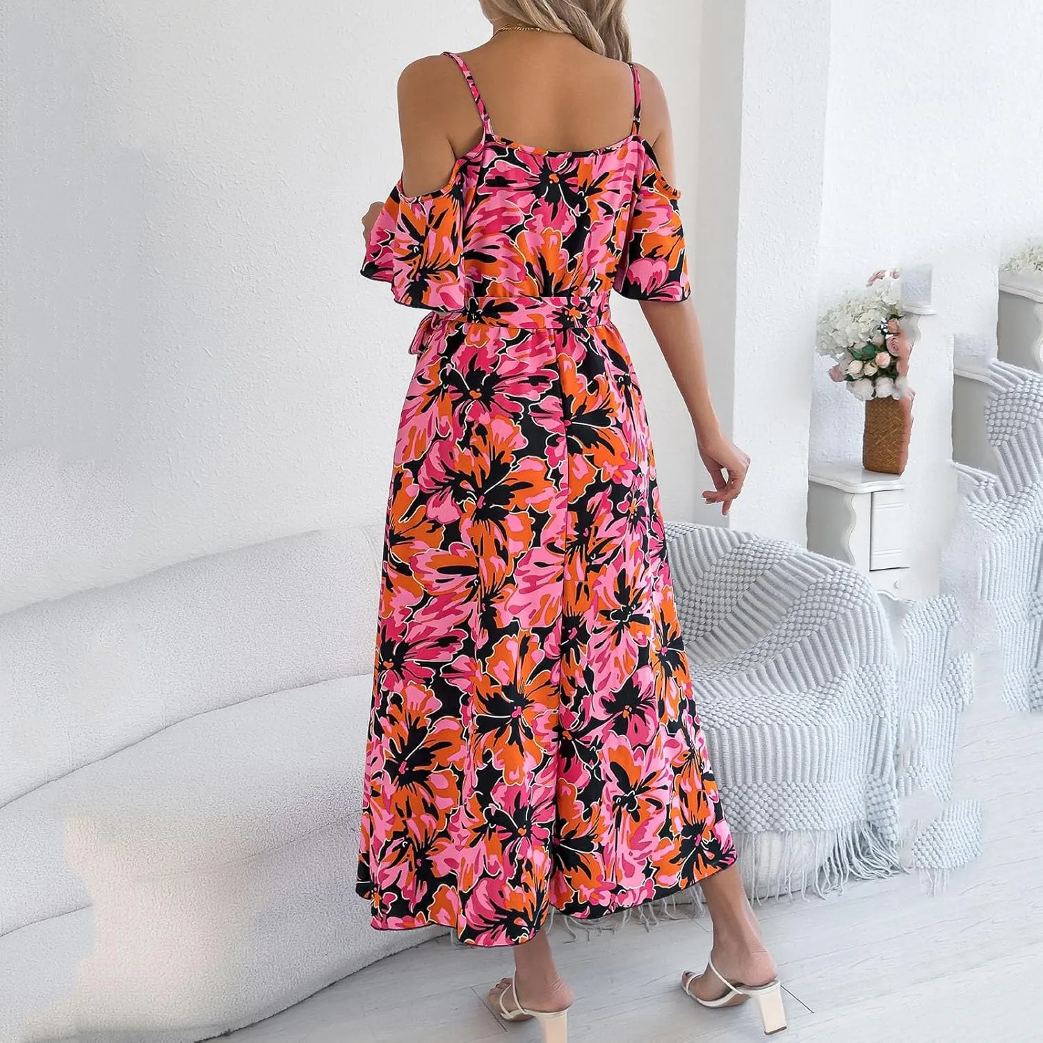 Women's Beach Vocation Maxi Dresses 2025 Floral Printed Boho Long Dress Flowy Summer Outfits
