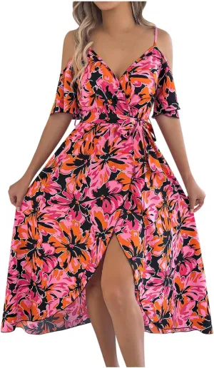Women's Beach Vocation Maxi Dresses 2025 Floral Printed Boho Long Dress Flowy Summer Outfits