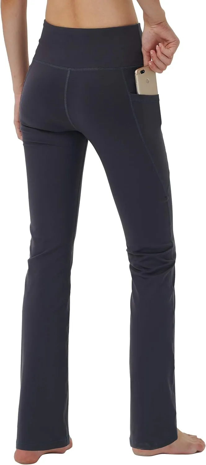 Women's Bootleg Yoga Pants with Hidden Pockets Tummy Control Running Legging Long Bootcut