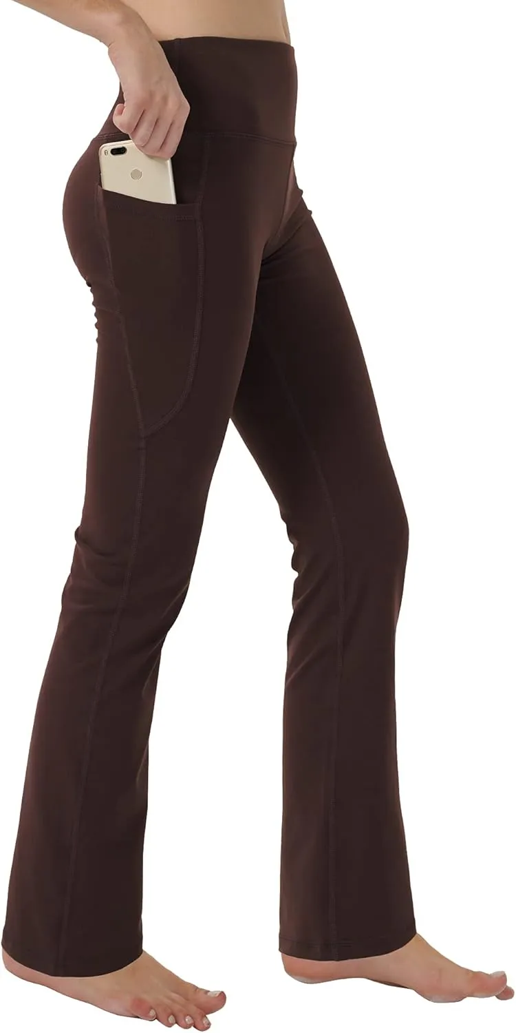 Women's Bootleg Yoga Pants with Hidden Pockets Tummy Control Running Legging Long Bootcut