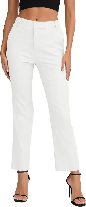 Women's Business Straight Leg Dress Pants Elastic Waist Zipper Closure Work Trousers with Pockets