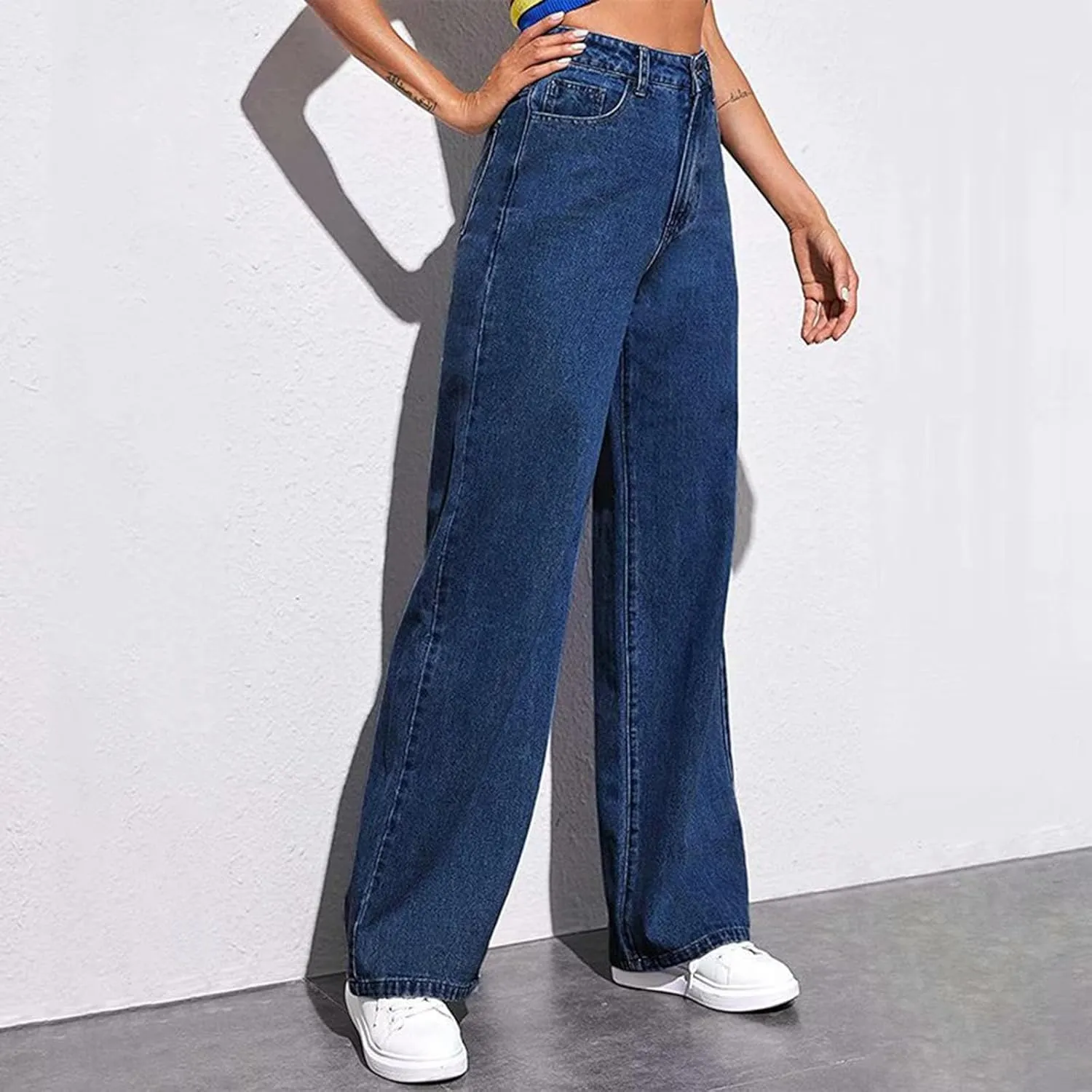 Women's Casual High Waisted Wide Leg Denim Jeans Straight Wide Leg Loose Denim Pants Y2K Harajuku Style Trousers