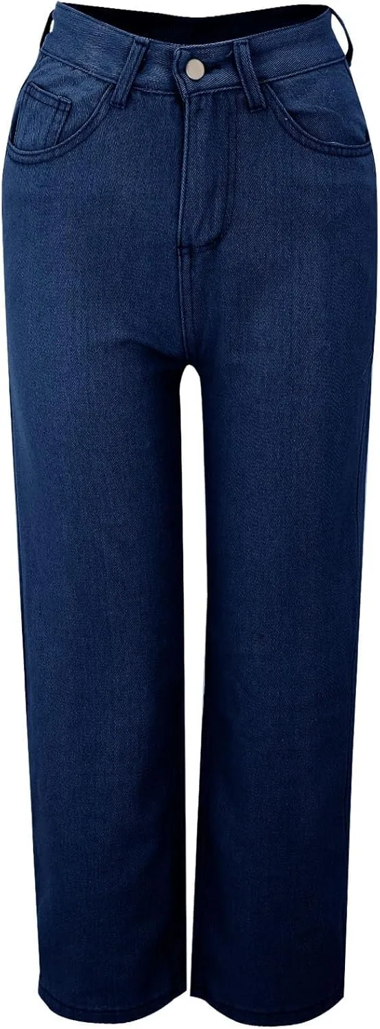 Women's Casual High Waisted Wide Leg Denim Jeans Straight Wide Leg Loose Denim Pants Y2K Harajuku Style Trousers