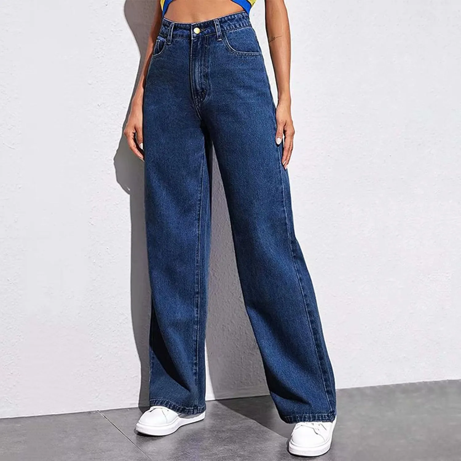 Women's Casual High Waisted Wide Leg Denim Jeans Straight Wide Leg Loose Denim Pants Y2K Harajuku Style Trousers