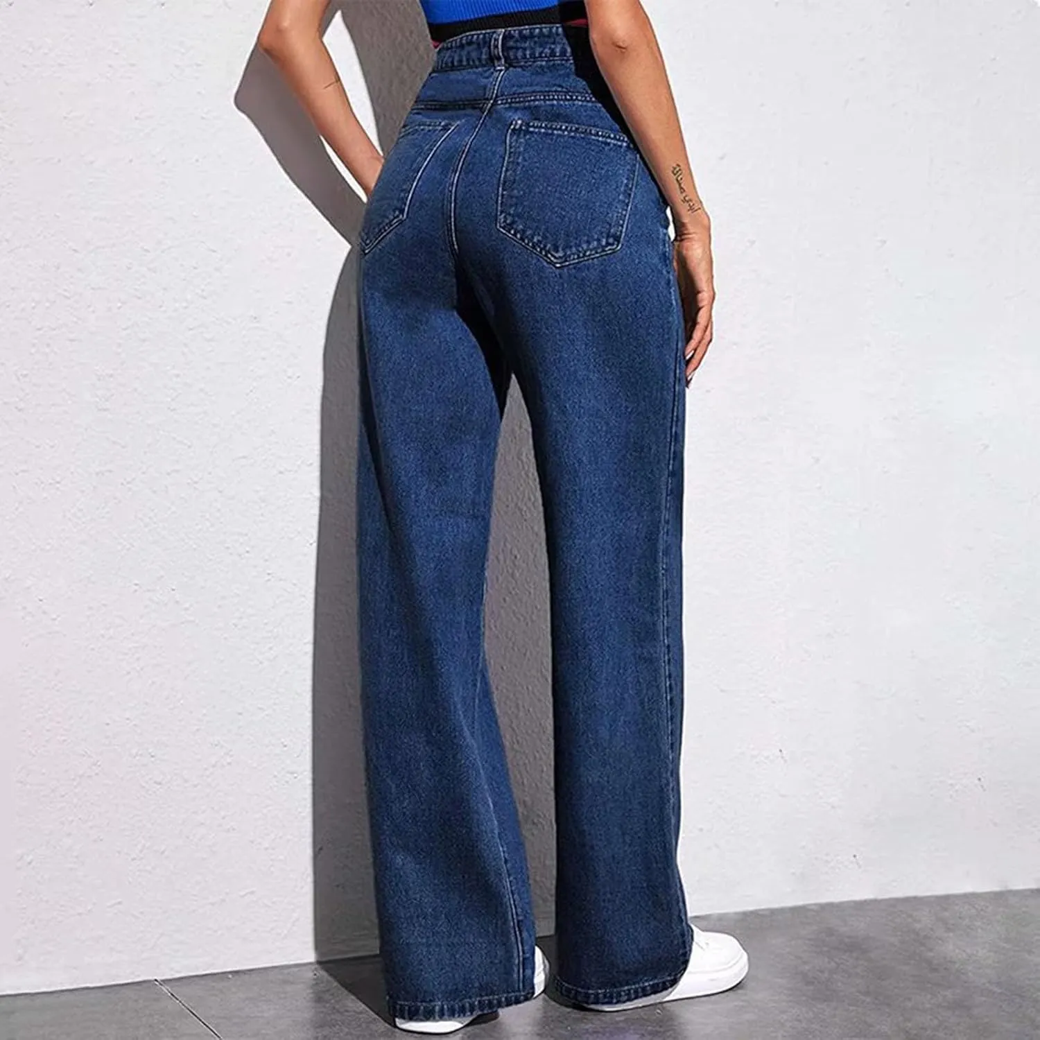 Women's Casual High Waisted Wide Leg Denim Jeans Straight Wide Leg Loose Denim Pants Y2K Harajuku Style Trousers