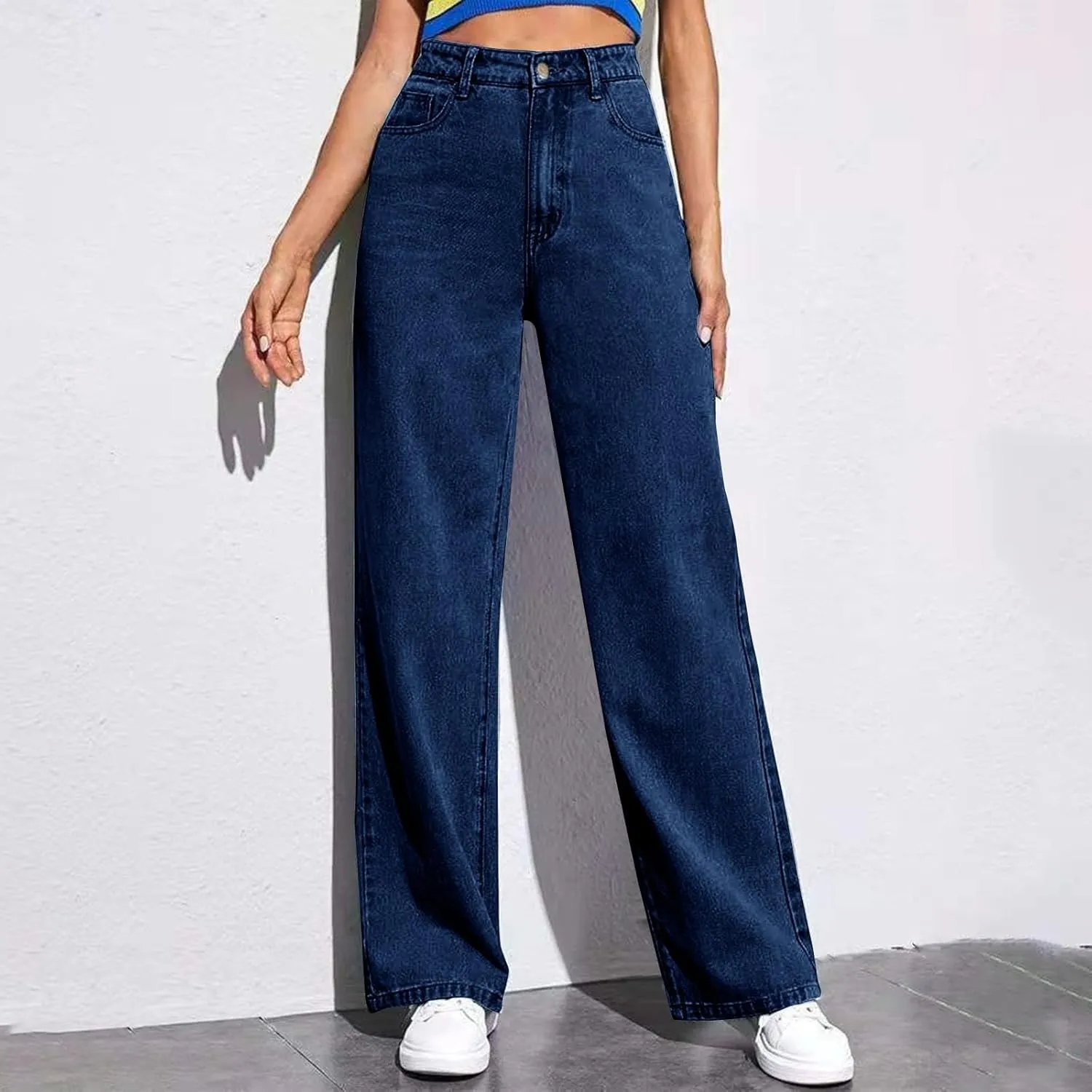Women's Casual High Waisted Wide Leg Denim Jeans Straight Wide Leg Loose Denim Pants Y2K Harajuku Style Trousers