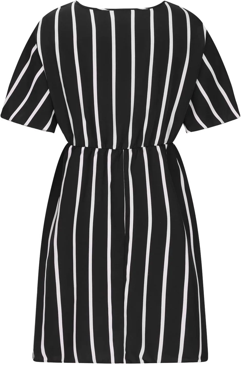 Womens Casual Sun Summer Dresses Plus Size Wrap V Neck Ruffle Hem A Line Short Dress Striped Print Short Sleeve Dress