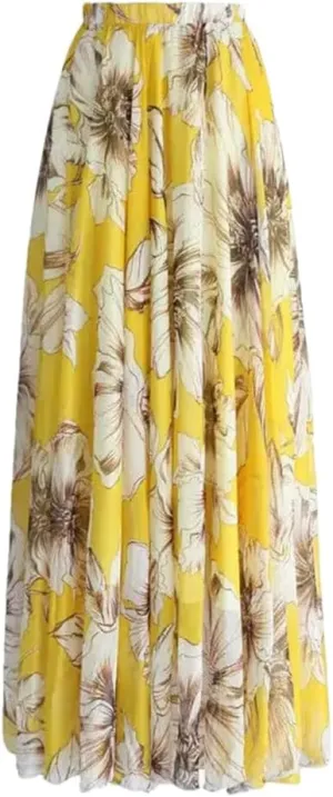 Womens Chiffon Skirt Womens Floral Long Maxi Skirt Womens Beach Skirt