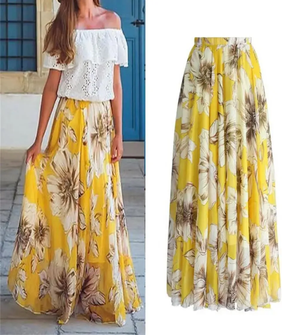 Womens Chiffon Skirt Womens Floral Long Maxi Skirt Womens Beach Skirt