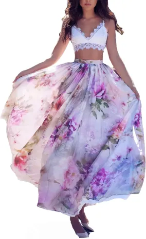 Womens Chiffon Skirt Womens Floral Long Maxi Skirt Womens Beach Skirt