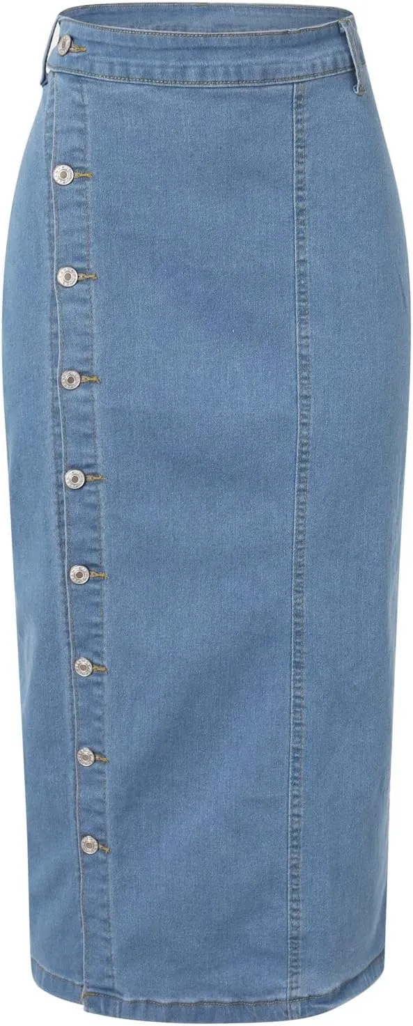 Women's Clothing European and Button Irregular Slit Denim High Waist Long Skirt Casual Circle Skirts for Women