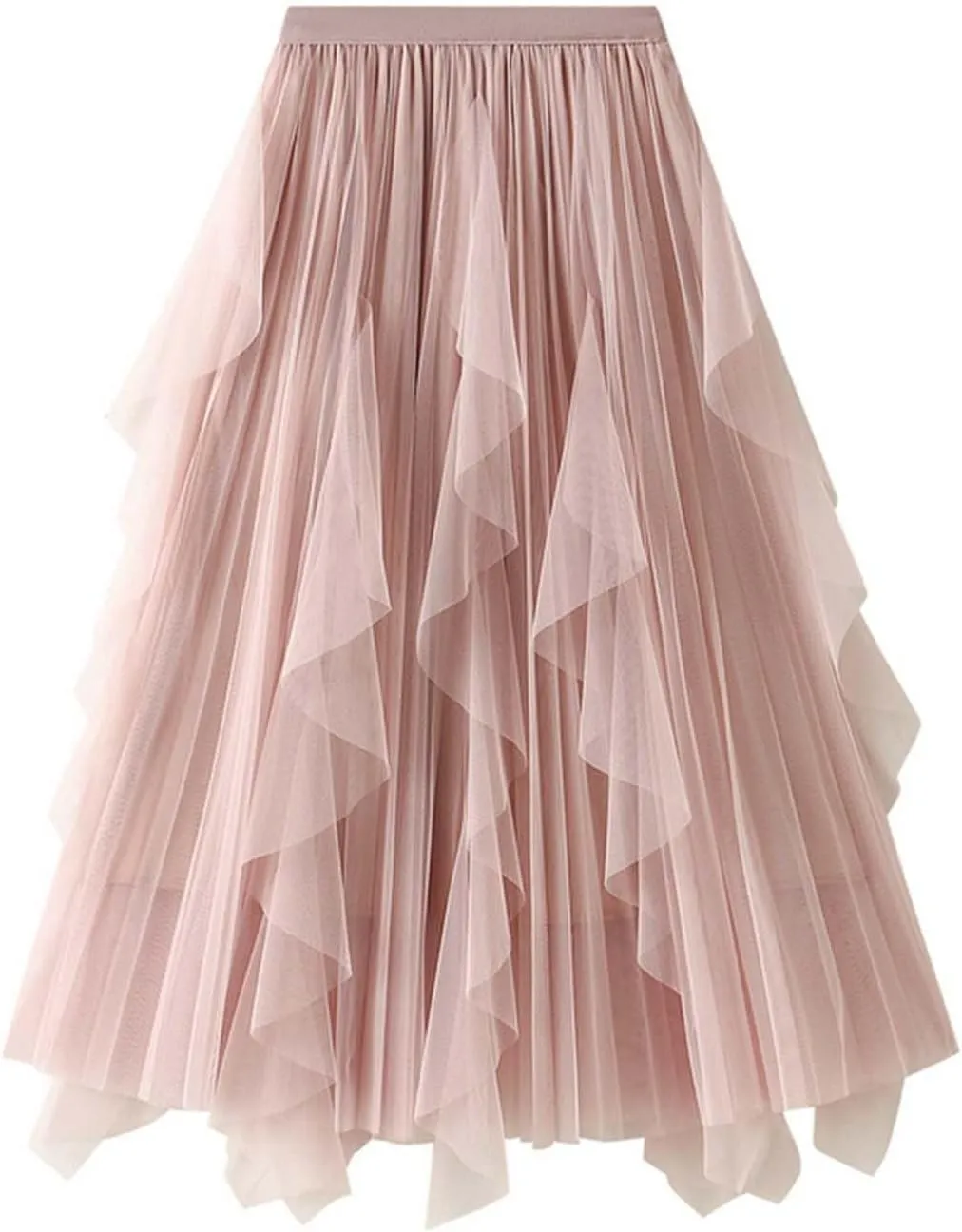 Women's Fashion High Waisted Ruffled Mesh Skirt Women's Mid Length Pleated Skirt Boys Skirt