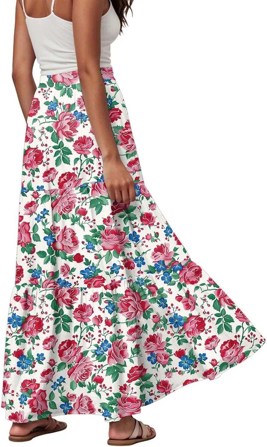 Womens High Waist Maxi Skirt Midi Swing Skirts Beach Vacation Cruise Outfits with Pockets