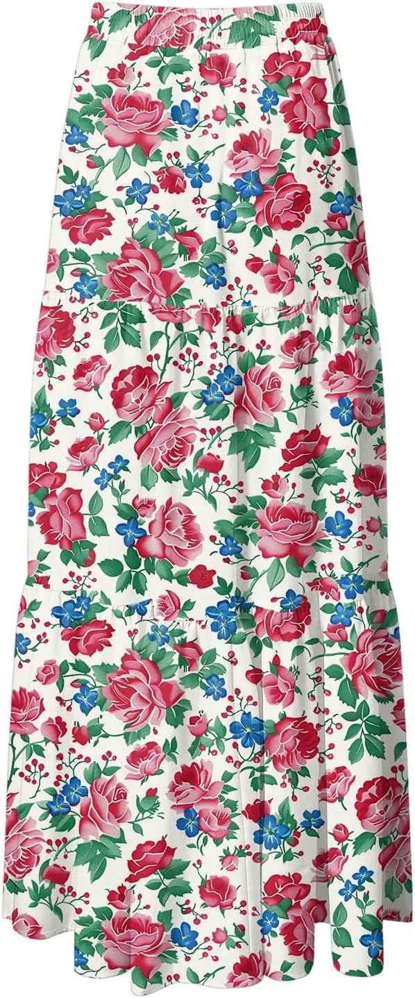 Womens High Waist Maxi Skirt Midi Swing Skirts Beach Vacation Cruise Outfits with Pockets