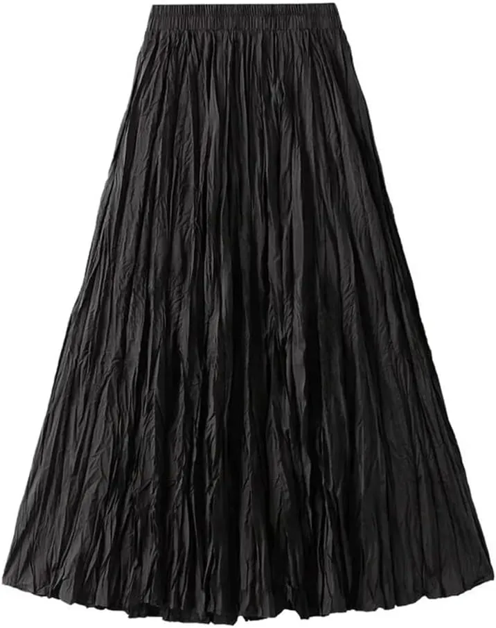 Women's Light Irregular Pleated A-Line Skirt Spring High Waist Solid Color Loose Skirts