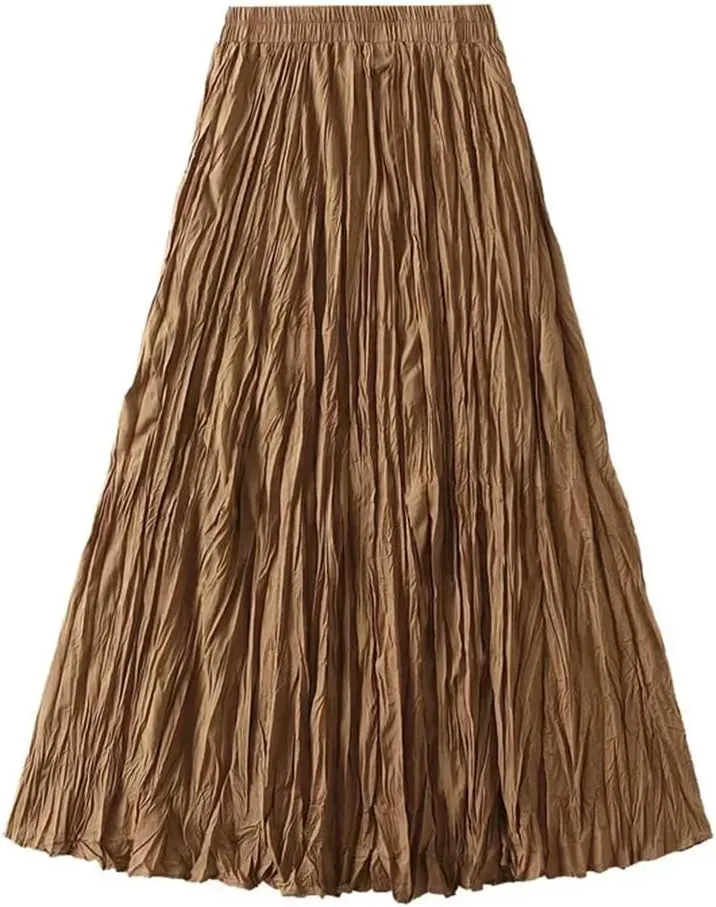 Women's Light Irregular Pleated A-Line Skirt Spring High Waist Solid Color Loose Skirts