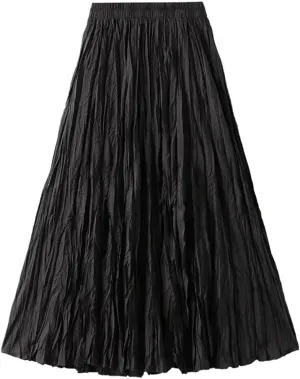 Women's Light Irregular Pleated A-Line Skirt Spring High Waist Solid Color Loose Skirts