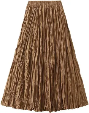 Women's Light Irregular Pleated A-Line Skirt Spring High Waist Solid Color Loose Skirts