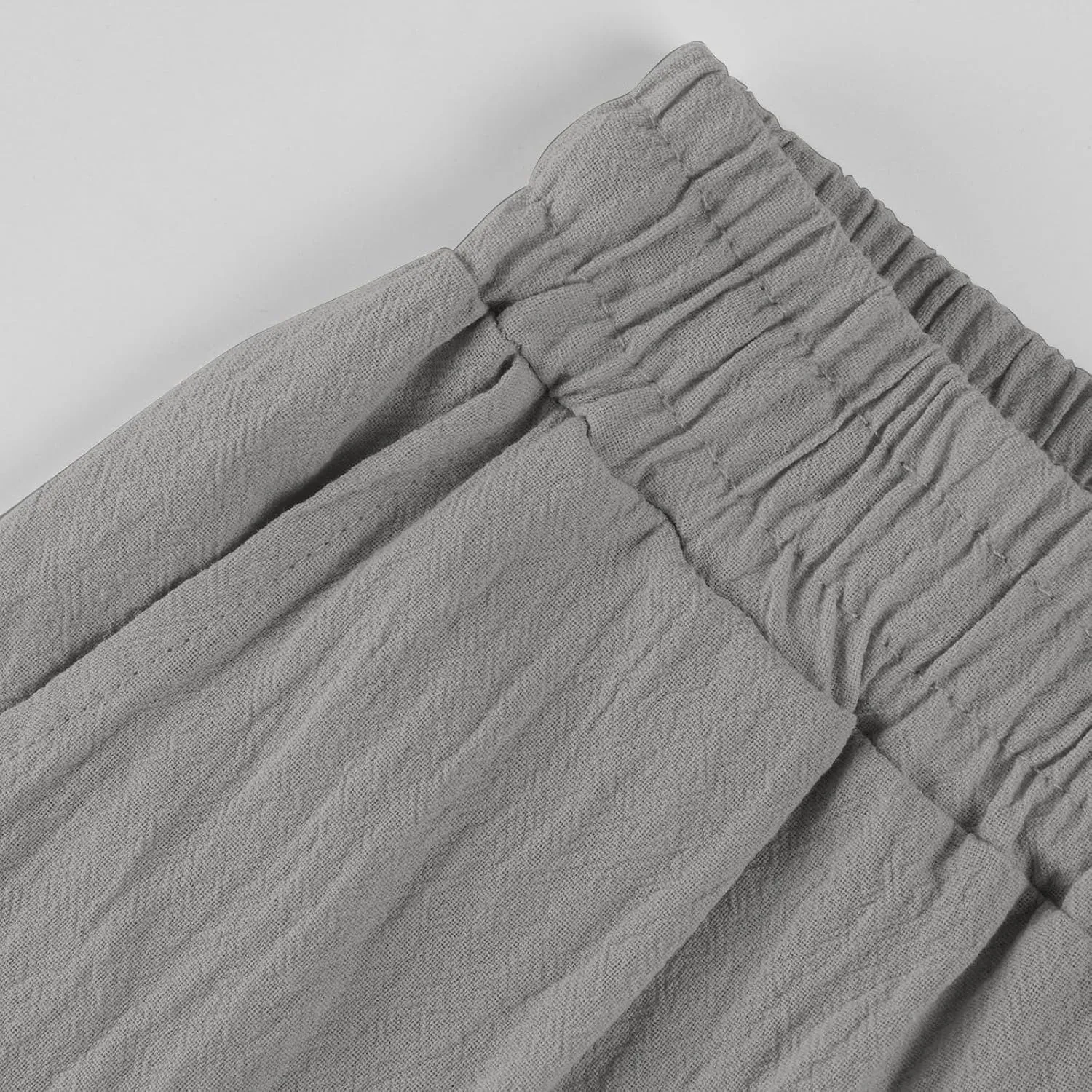 Womens Linen Pants Casual Straight Leg Lounge Pants Elastic High Waisted Drawstring Lightweight Trousers with Pockets